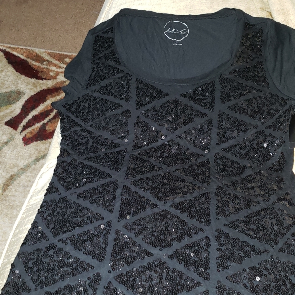 Black Soft L Tee Shirt/Sequins on Front NWT INC